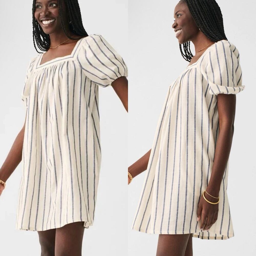 Faherty Phoenix Puff Sleeve Mini Dress Womens Large Striped Elroy Stripe Coastal